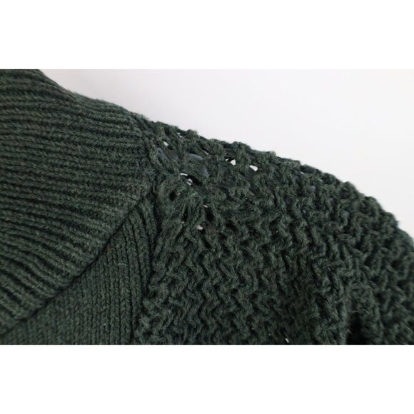 Vtg 90s Streetwear Mens Large Faded Cotton Ribbed Knit Henley Sweater Green USA - Picture 5 of 16
